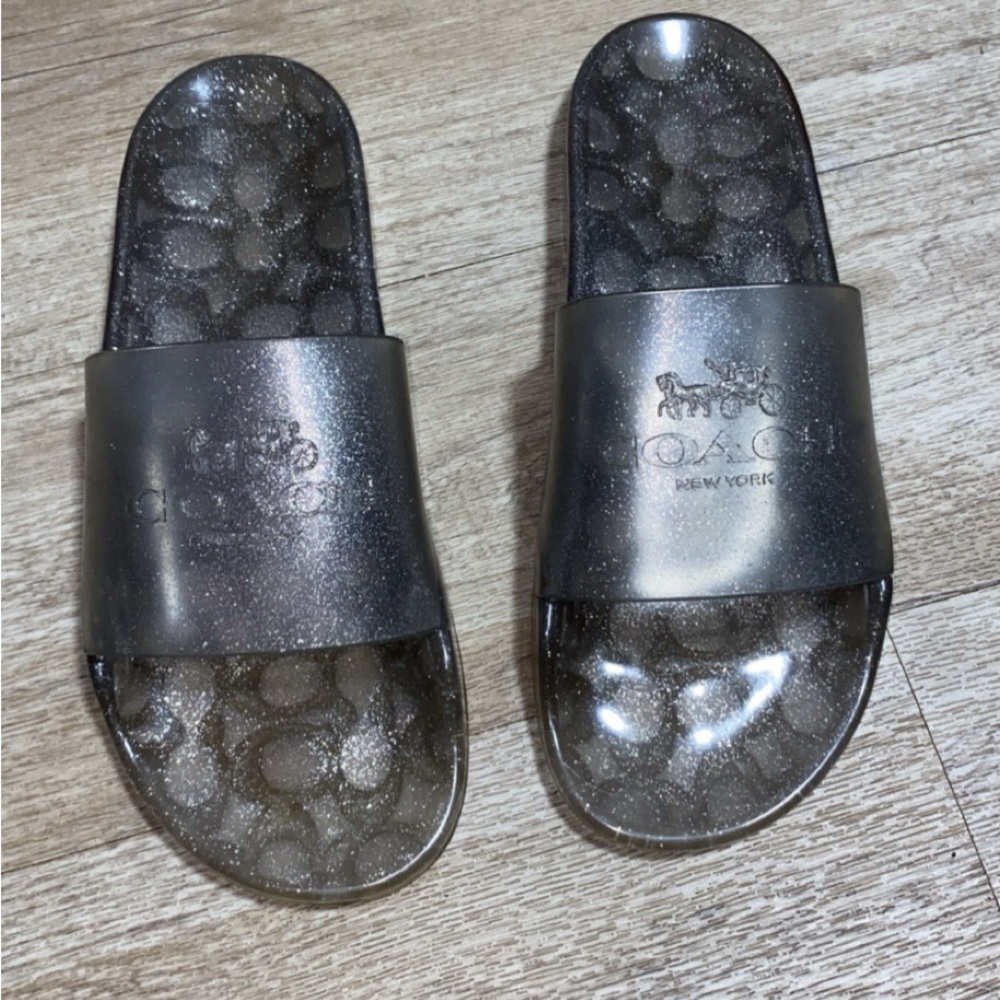 COACH CLEAR/SILVER GLITTER JELLY SLIDES